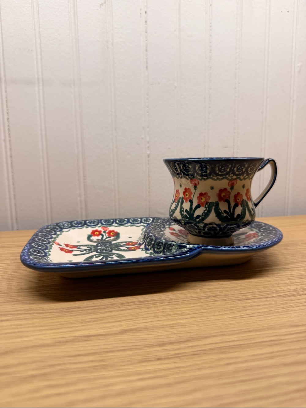 Source Unknown Blue and White Floral Mug with Matching Plate